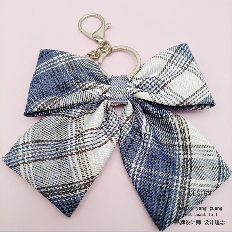 Wholesale JK handmade plaid skirt tie pendant bow keychain