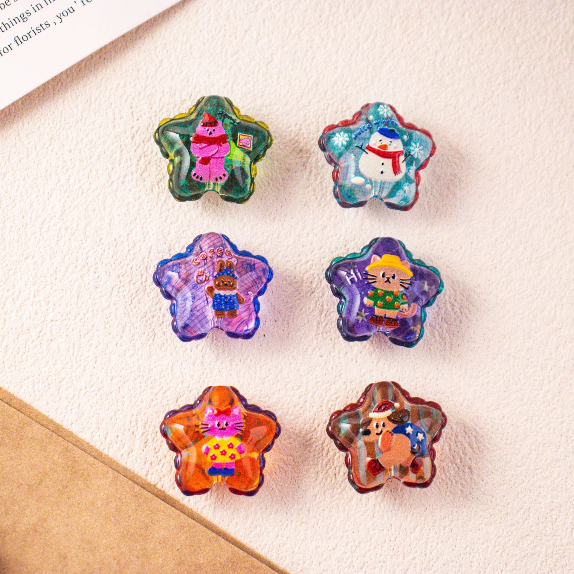 Wholesale 10pcs Acrylic Cartoon Printed Star Beads DIY Beadable Accessories OLY Exclusive