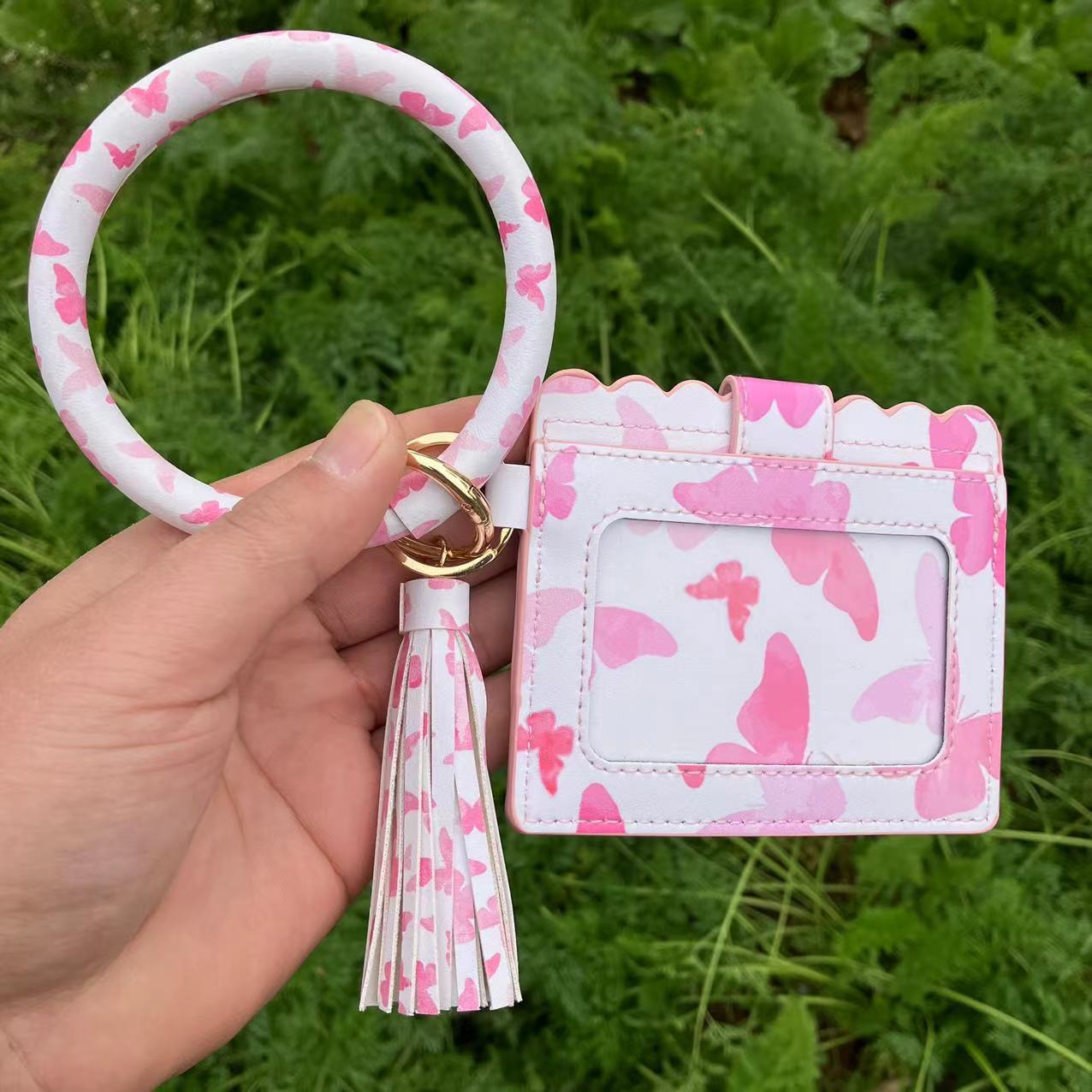 Wholesale Fashion Leopard Print PU Leather Tassel Coin Purse Keychain