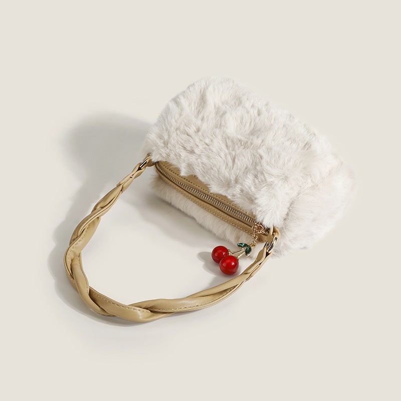 Wholesale 2023 Cherry Plush Velvet Chain Woven Handle Crossbody Bag