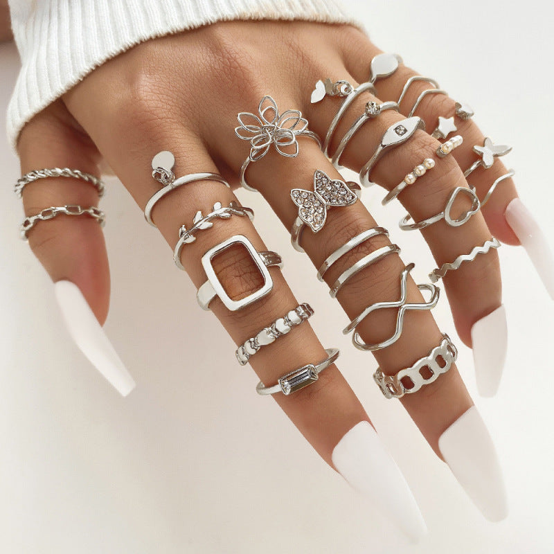 Wholesale Diamond Eye Cross Leaf Hollow Multi-Joint Ring Set