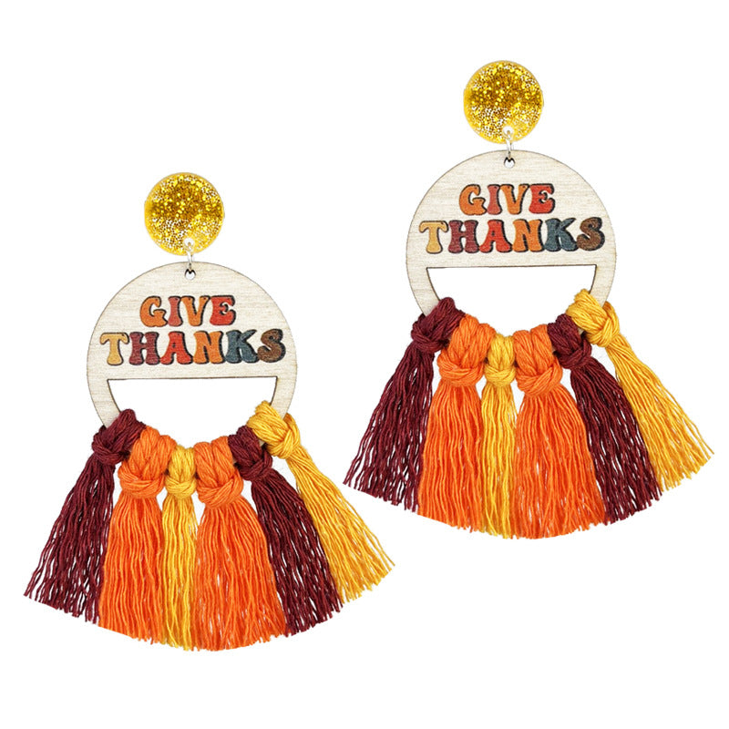 Wholesale 2 Pairs/pack Thanksgiving Braided Tassel Turkey Pumpkin Earrings