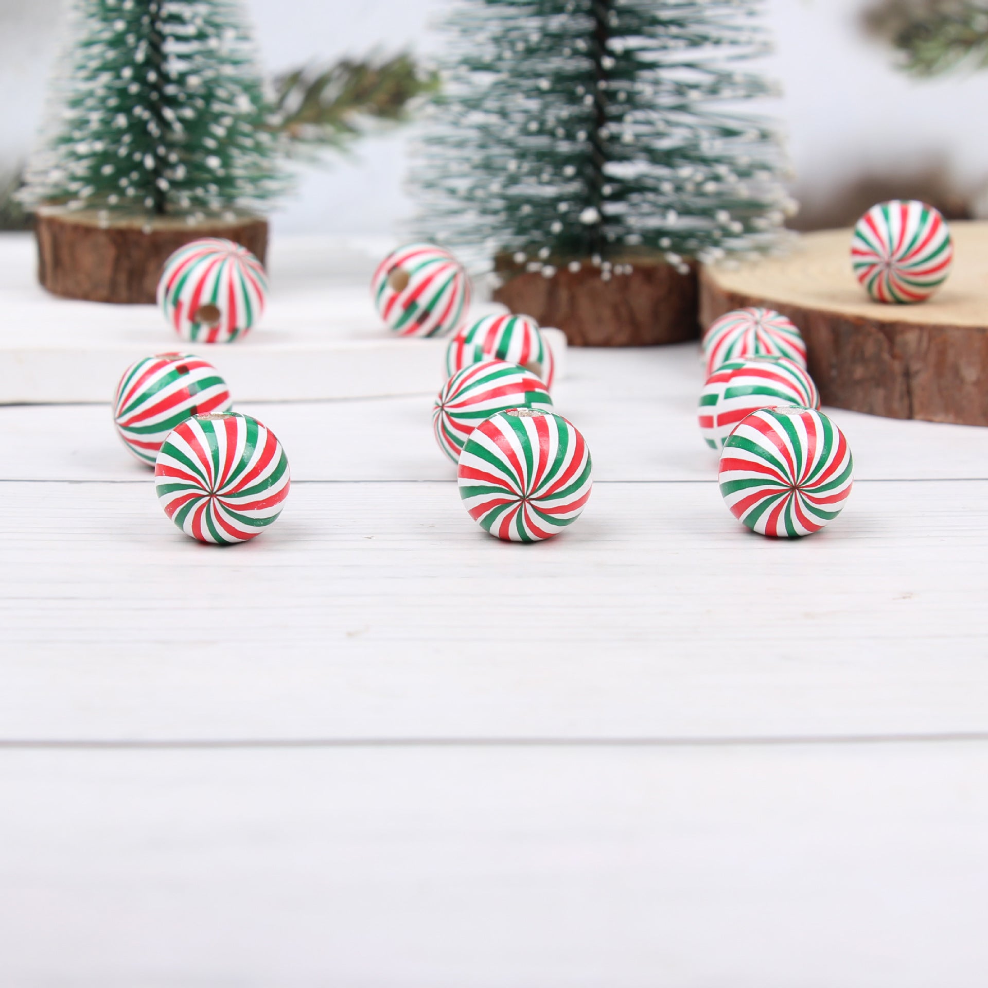 Wholesale 20pcs 16mm Christmas Candy Spiral DIY Colorful Festive Wooden Beads