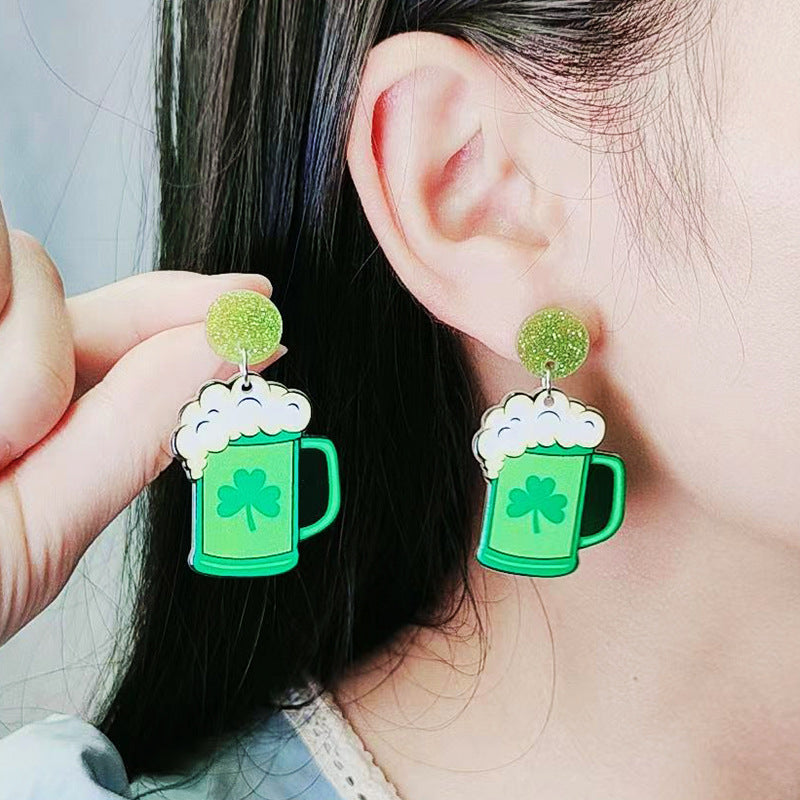 Wholesale St.  Patrick' s Day Clover Hat Butterfly Acrylic Earrings