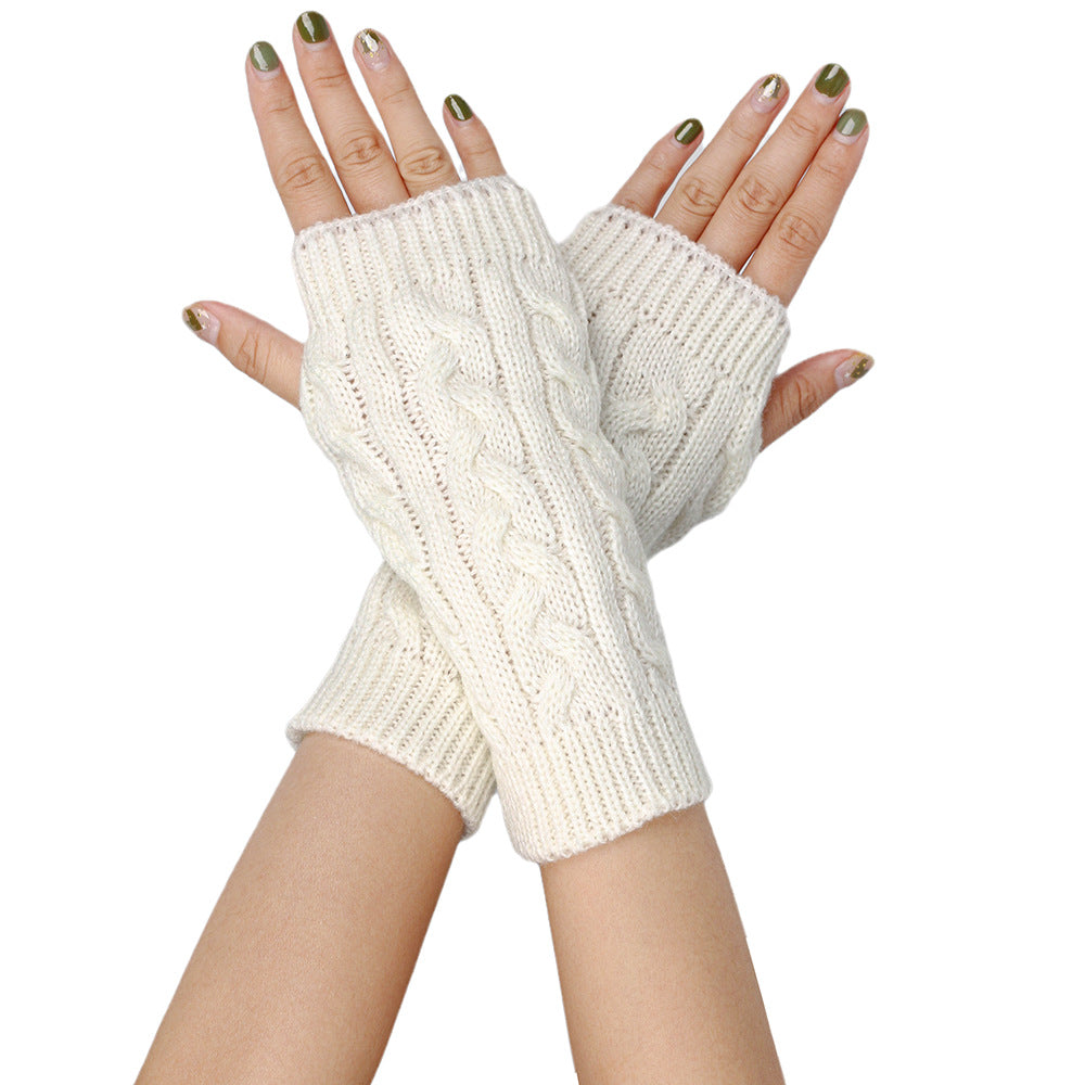 Wholesale Twisted 8-shaped Wool Half-finger Short Wrist Guard Fingerless Warm Acrylic Arm Gloves