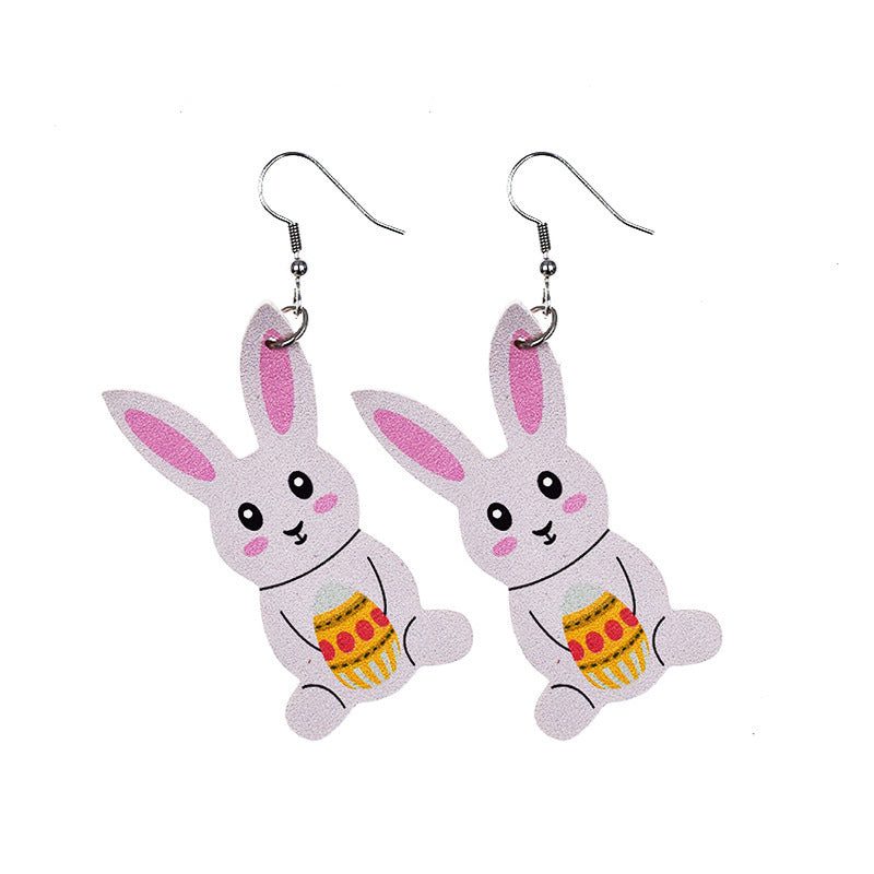 Wholesale arrival St. parcret festival leather Easter white rabbit leather earrings