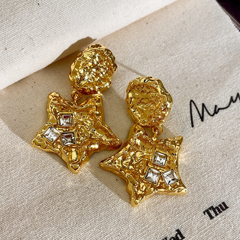 Wholesale Sparkling Diamond Pentagonal Star Artificial Crystal Earrings