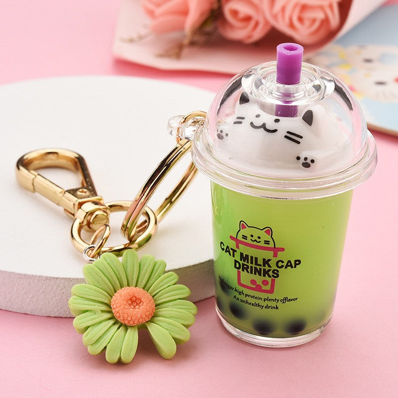 Wholesale Acrylic Creative Cute Milk Tea Cup Cat Bubble Tea Keychain