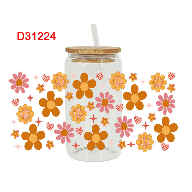 Wholesale Colorful flowers and leaves   16oz Cup UV DTF Wraps
