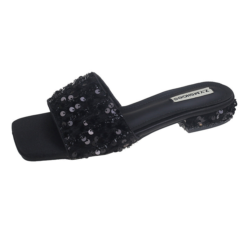 Wholesale Sequined Low-heeled Flip Flops