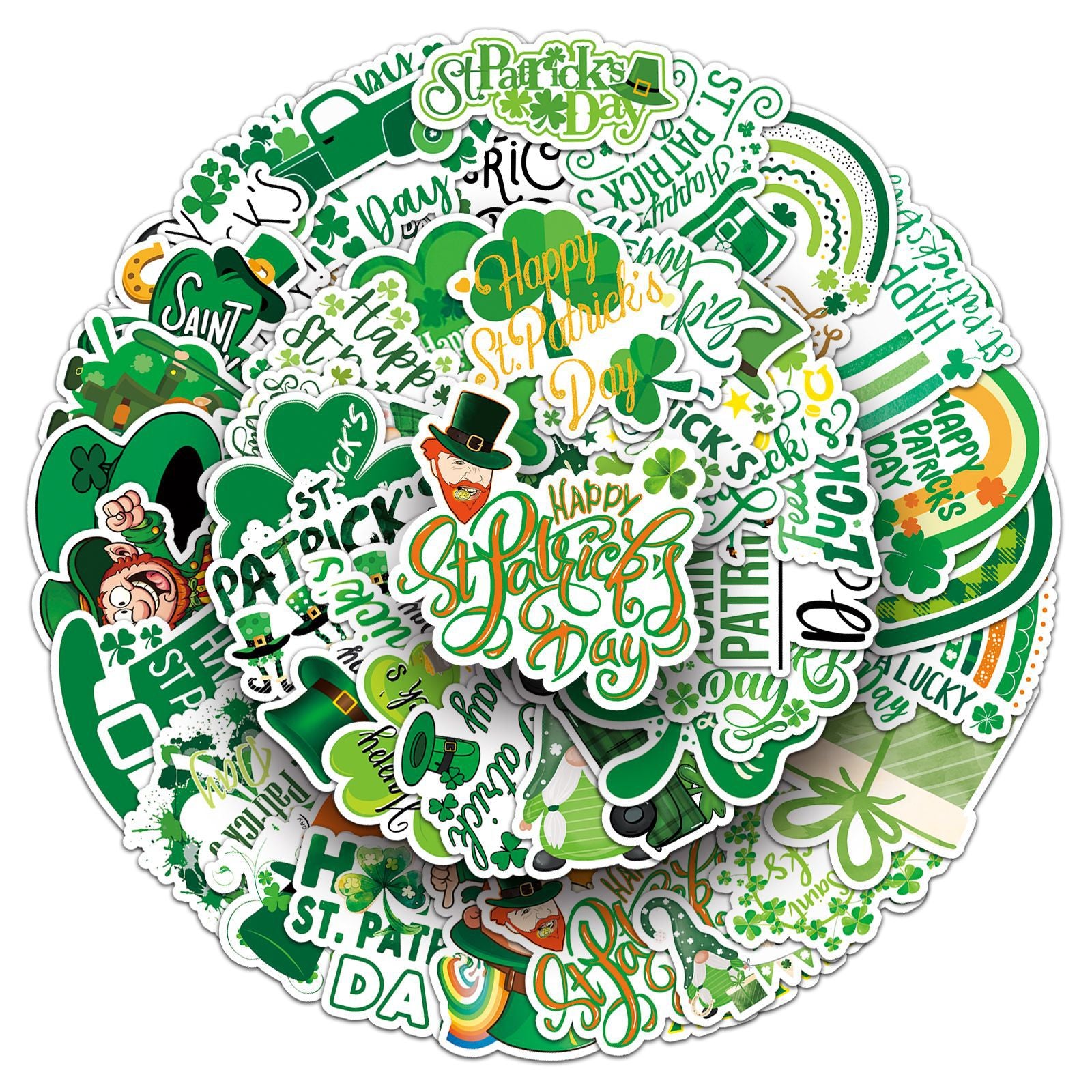 Wholesale 50pcs St.  Patrick' s Day Green Rainbow Four-Leaf Clover Waterproof Vinyl Stickers