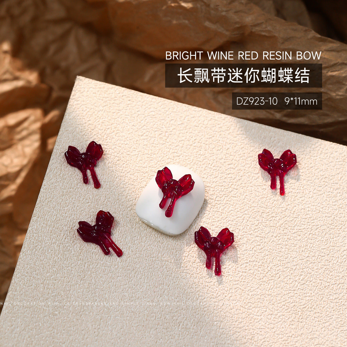 Wholesale 50pcs Bow Nail Art Accessories Burgundy Resin Frosted Mini Three-Dimensional Ribbon Butterfly Bow Tie Nail Decoration