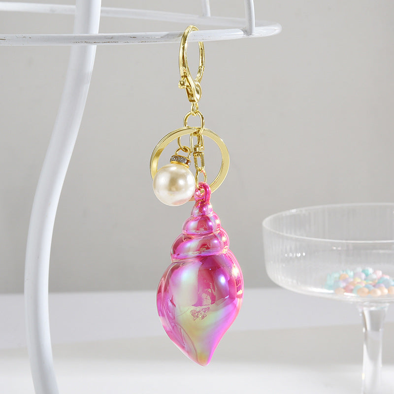 Wholesale Acrylic Two-color Colorful Plating Conch Key Chain