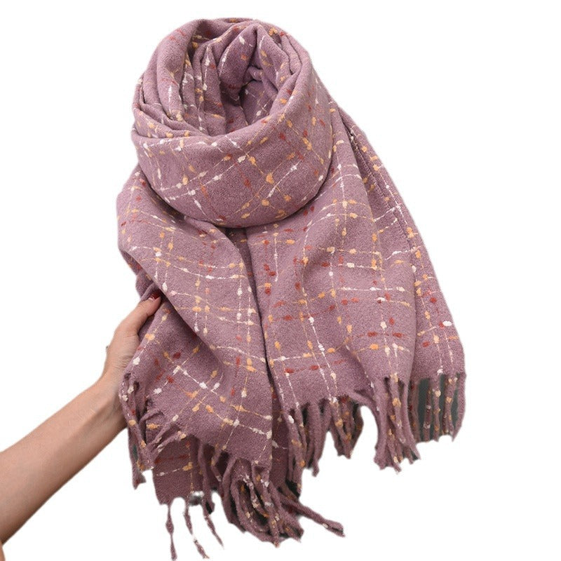 Wholesale High-grade Imitation Cashmere Dotted Tassel Autumn and Winter Plus Velvet Thick Warm Neck Scarf