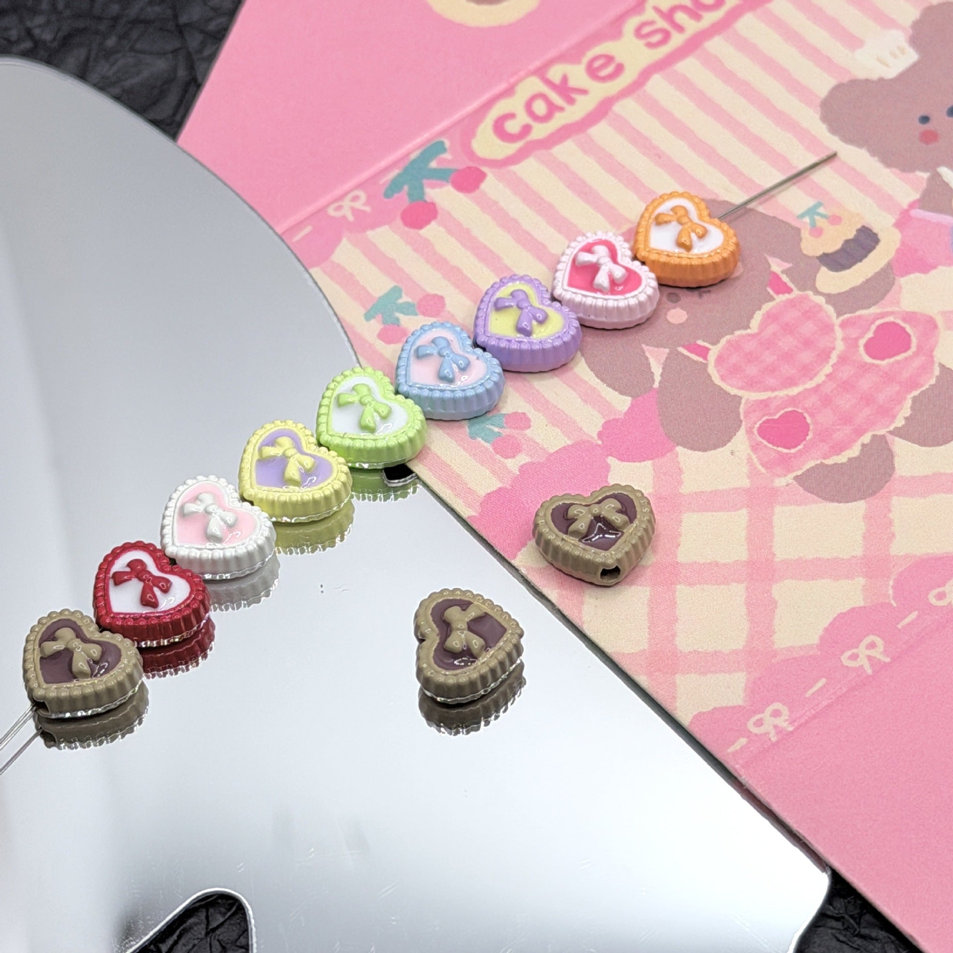 Wholesale 10pcs DIY Retro Heart Bow Dopamine Beaded Alloy Accessories