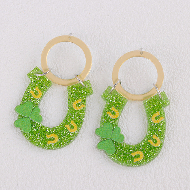 Wholesale  St.  Patrick' s Day Beer Festival  Vintage Clover  Acrylic Earrings