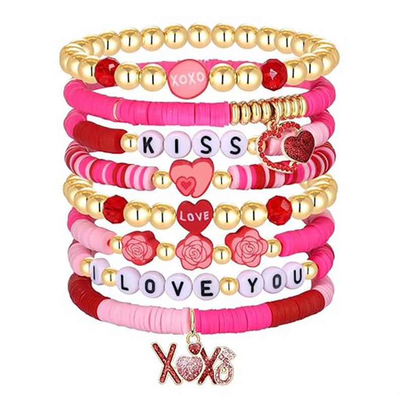 Wholesale Multi-layer Stacked Valentine's Day Bracelet suit Personalized Colorful Soft Ceramic Stummy Rope Carnival Bracelet