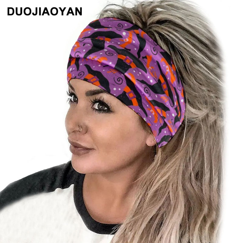 Wholesale Halloween Printed Headbands Ghost Pumpkin Wide Brim Cloth Headbands 10PCS