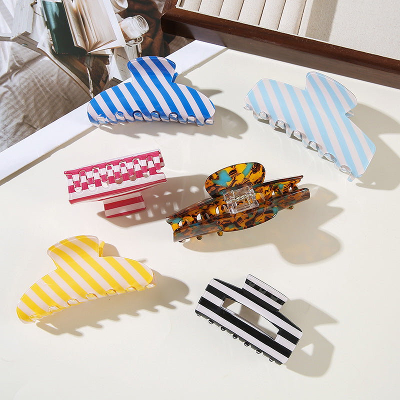 Wholesale Trendy Mermaid Blue Striped French Semicircle Hair Claw Clip For Women PVC Hair Accessory For Everyday Styling And Boutique Resale