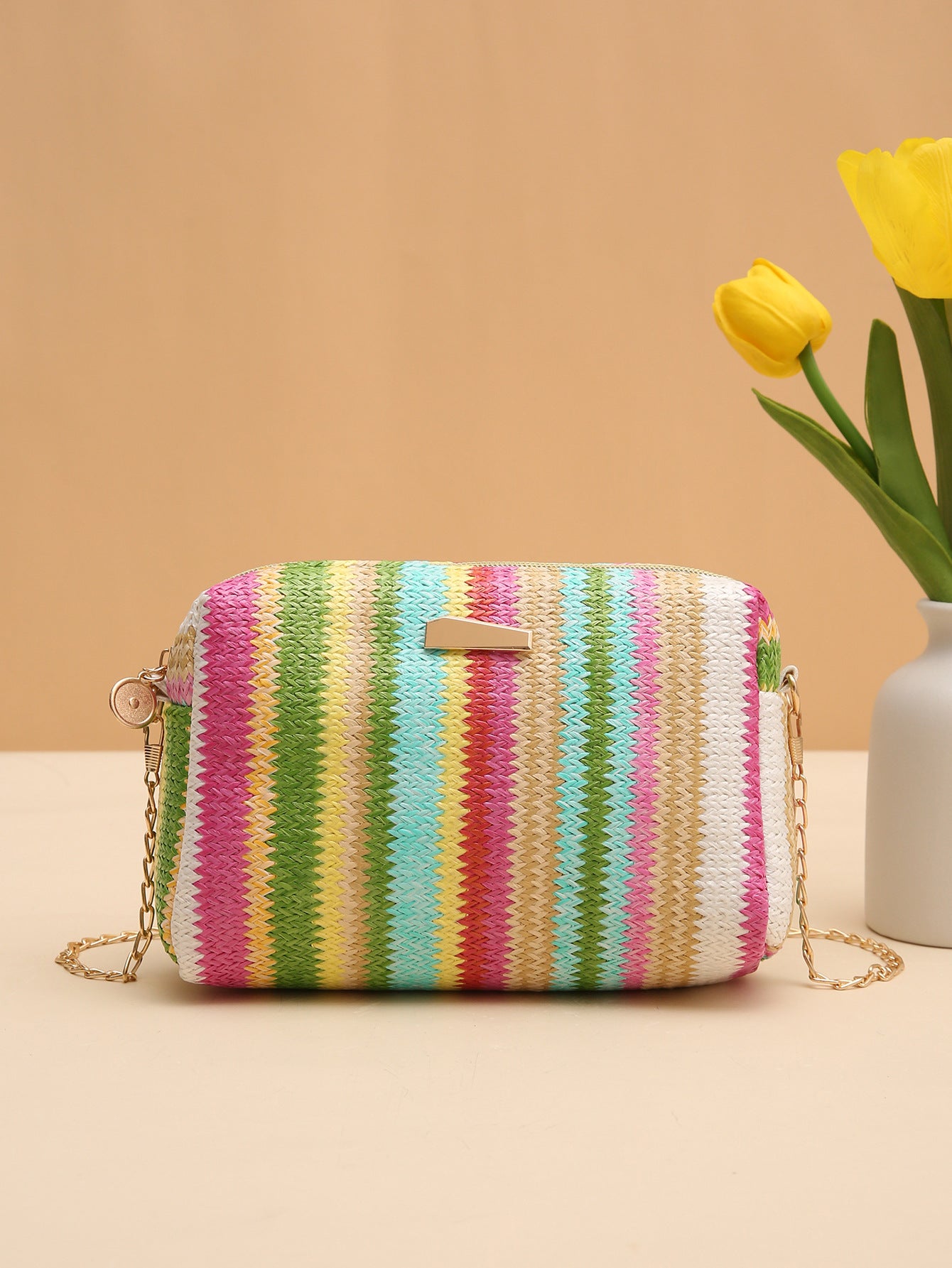 Wholesale Colorful Straw All-match Crossbody Rainbow Small Square Bag