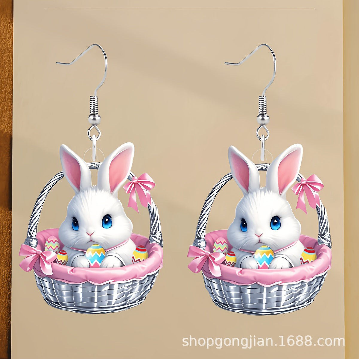 Wholesale Easter colored flower basket rabbit acrylic earrings