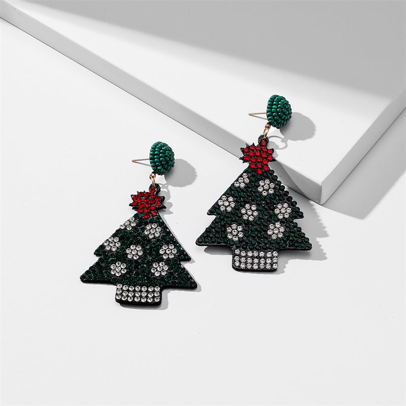 Wholesale Santa Christmas Tree Fabric Diamond Earrings