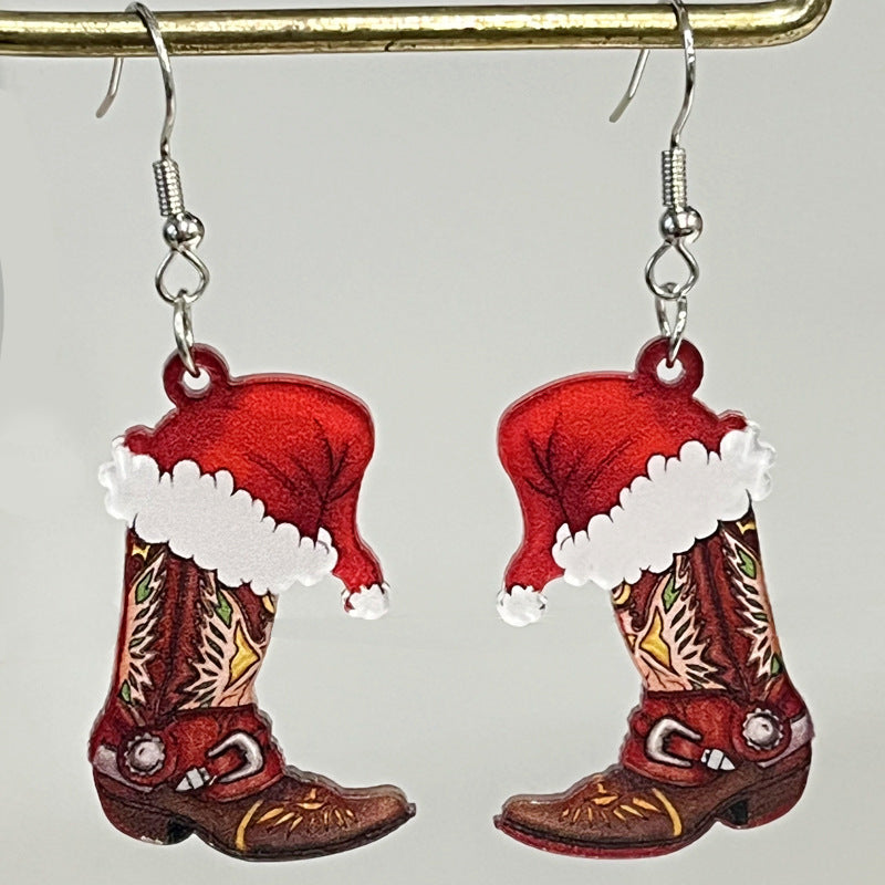 Wholesale 2pairs/pack Christmas Acrylic Red Wine Beer Party Santa Hat Lightning Boots Earrings