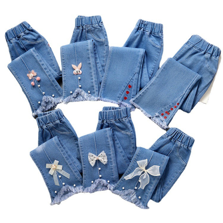 Wholesale Cotton Medium Large Children's Wide Leg Pants Baby Casual Girls Flared Long Pants