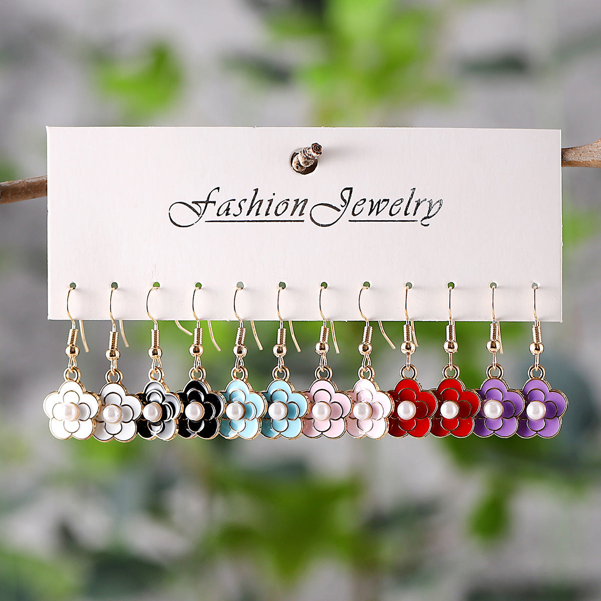 Wholesale Bohemian Colorful Small Flower Oil Drop Pendant Earring Set