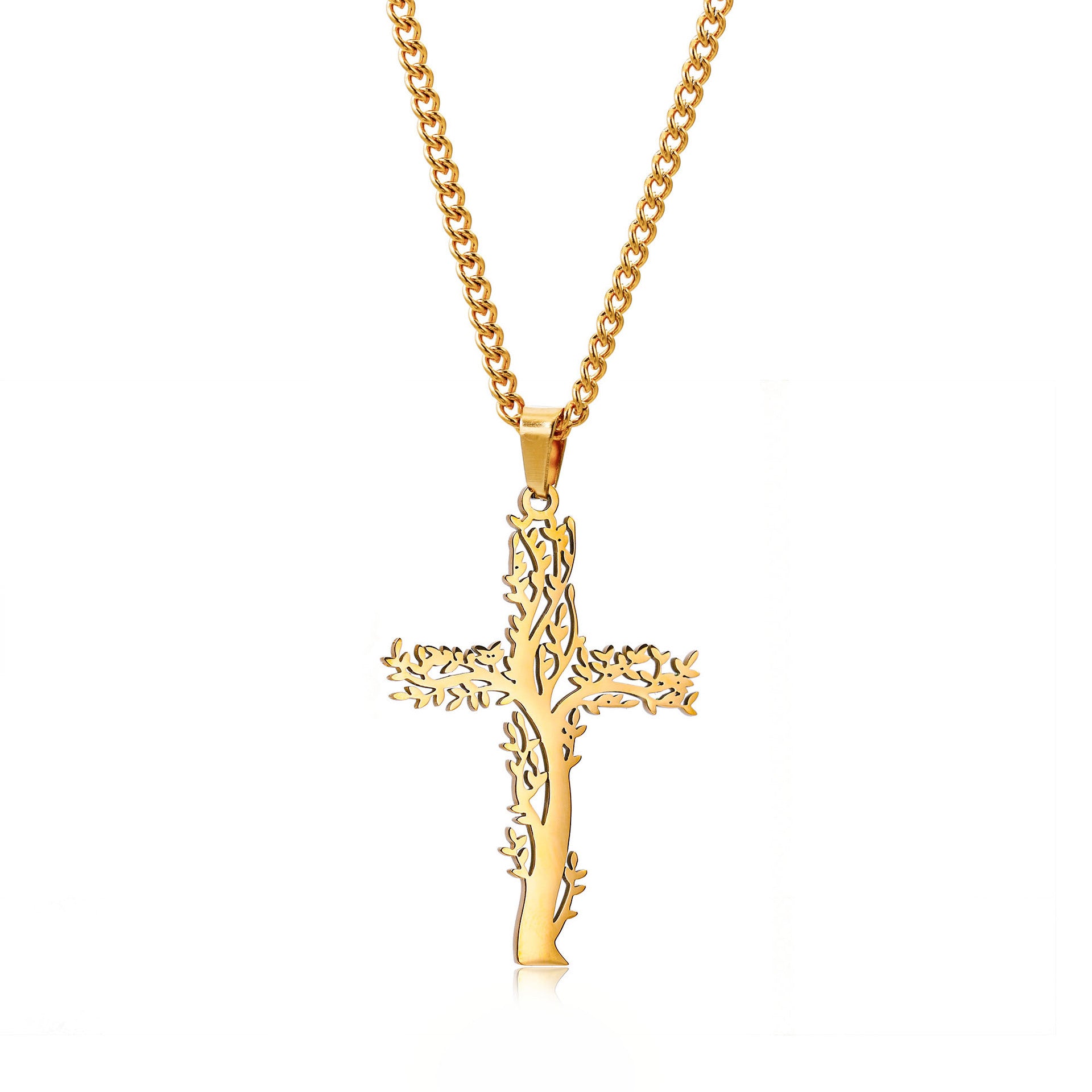 Wholesale  Titanium steel Tree of Life Cross Necklace