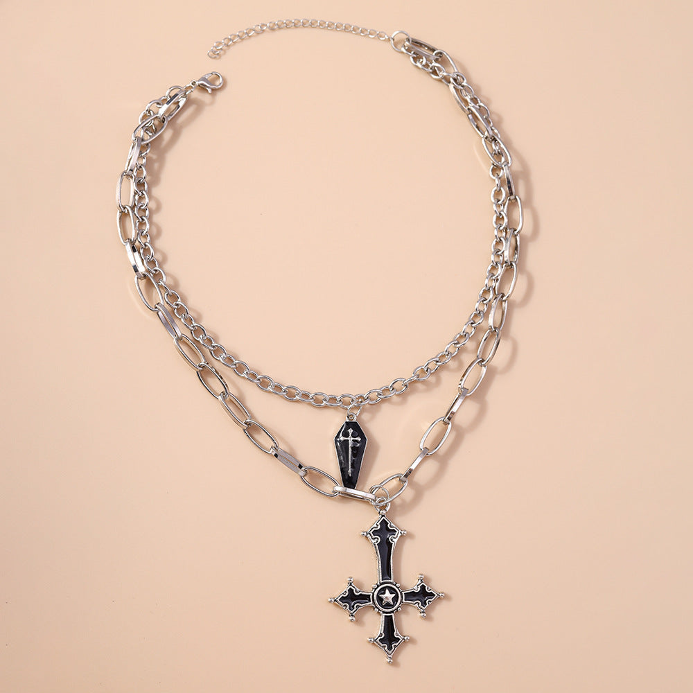 Wholesale Gothic style oil dripping coffin cross necklace set clavicle chain