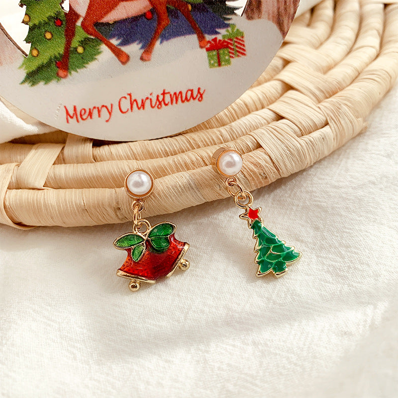 Wholesale Christmas Silver Needle Studded Diamond Oil Drip Asymmetric Tassel Earrings