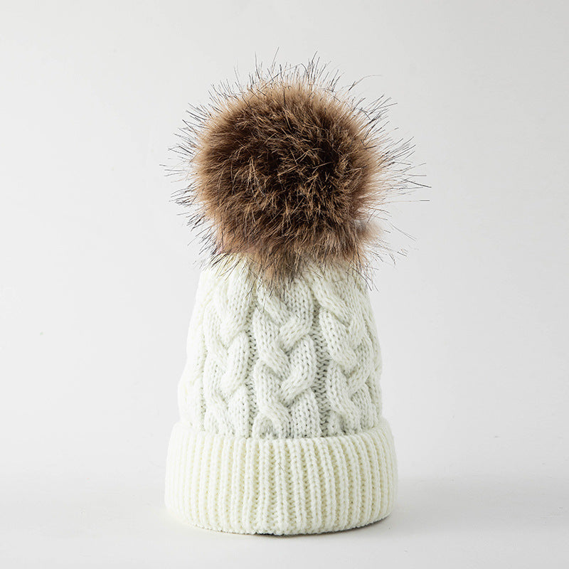 Wholesale Children's Autumn and Winter Hats Fur Ball Thickened Woolen Hat