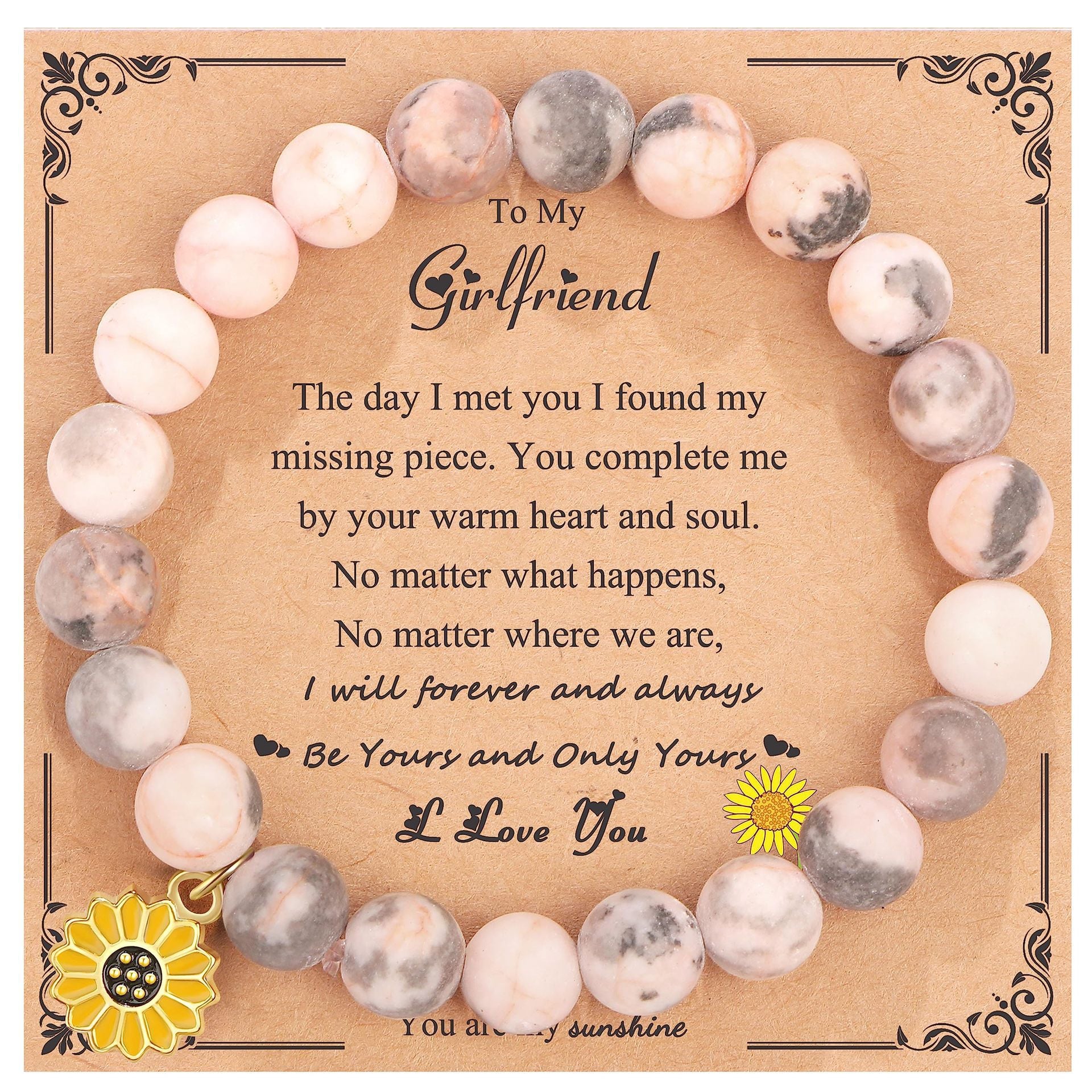 Wholesale Zebra Natural Stone Rhodolite Handmade Sunflower Bracelets