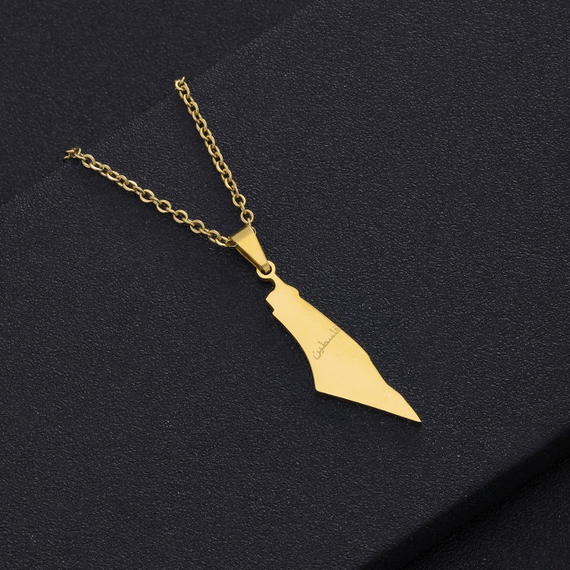 Wholesale Israel and Palestine Map Stainless Steel Necklace Collarbone Chain