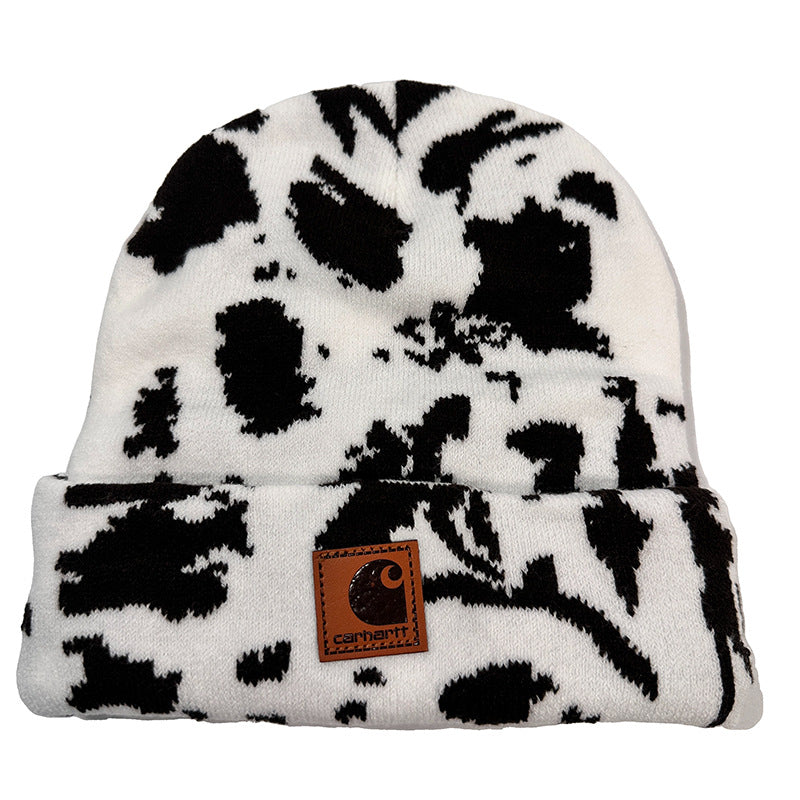 Wholesale Cow Leopard Print Net Red Jacquard Knit Hat