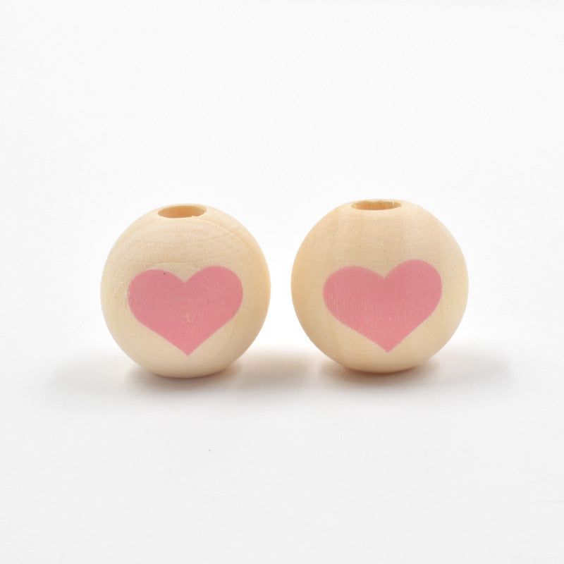 Wholesale  10pcs Valentine' s Day Series Wooden Printed Peach Heart Beads  Wood Beads