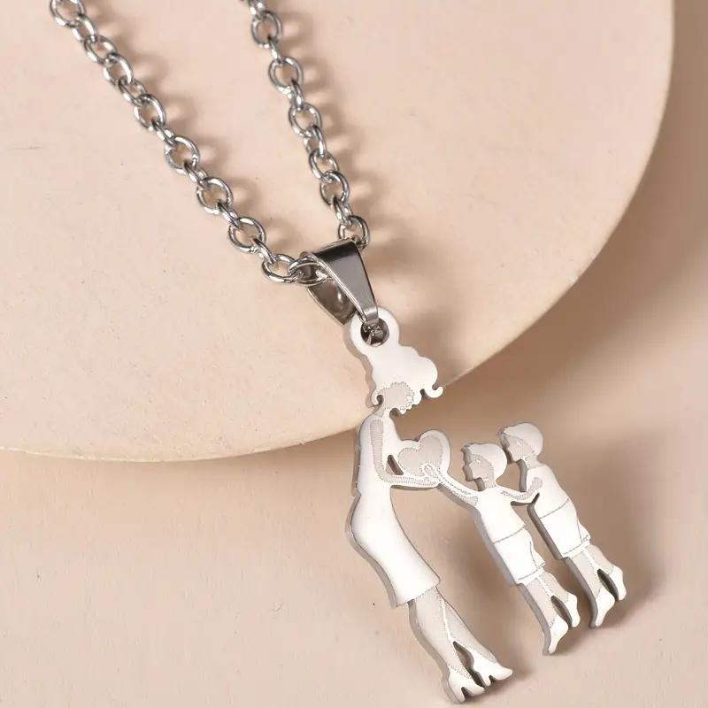 Wholesale Stainless steel mother and daughter son necklace