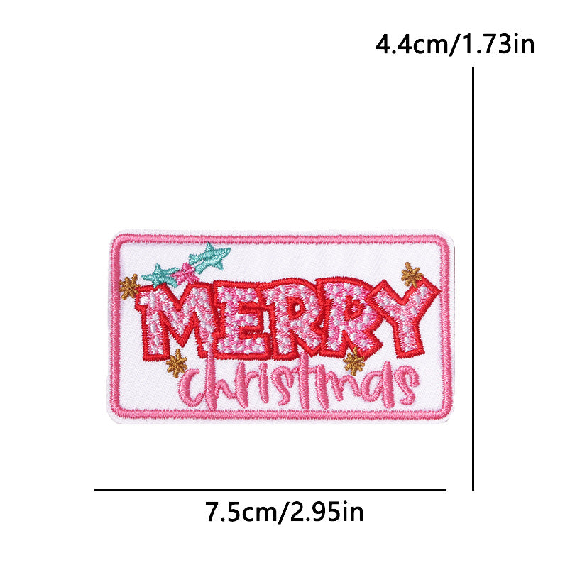 Wholesale Polyester Cartoon Christmas Letter Embroidered Patches For Clothing Hats Phone Cases DIY Decorative Accessory