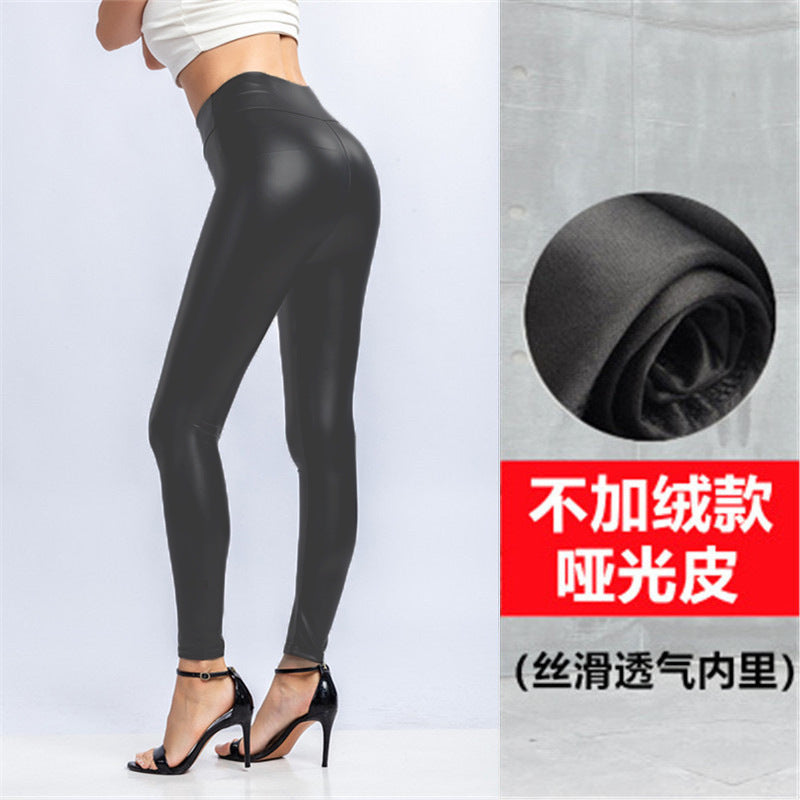 Wholesale PU Leather Pants for Autumn and Winter, High Waist, Large Size, Elastic, Slim Fit, Show off, Small Leg Bottom Pants