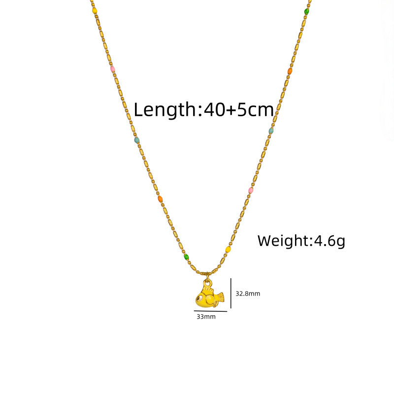 Wholesale Rice Bead Dripping Oil Cartoon Fish Stainless Steel Necklace