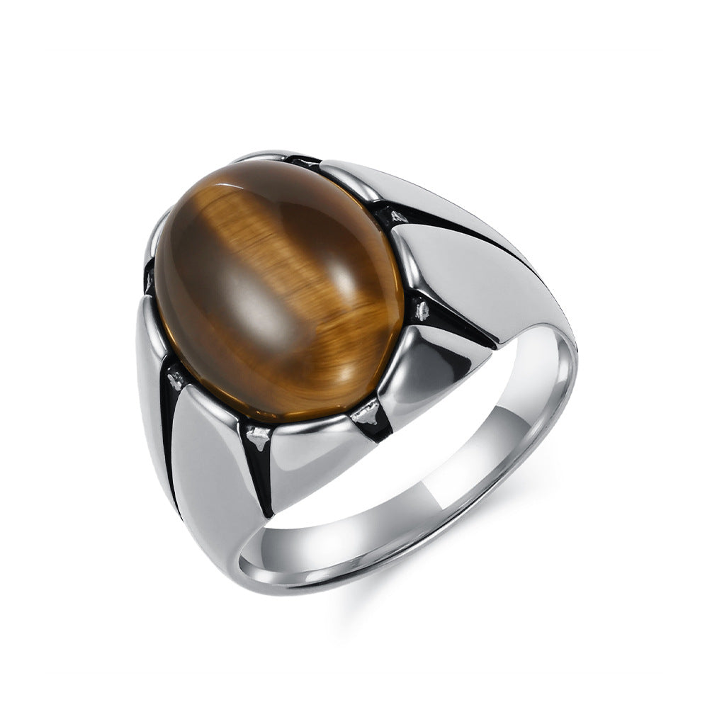 Wholesale Vintage Tiger Eye Titanium Steel Ring
