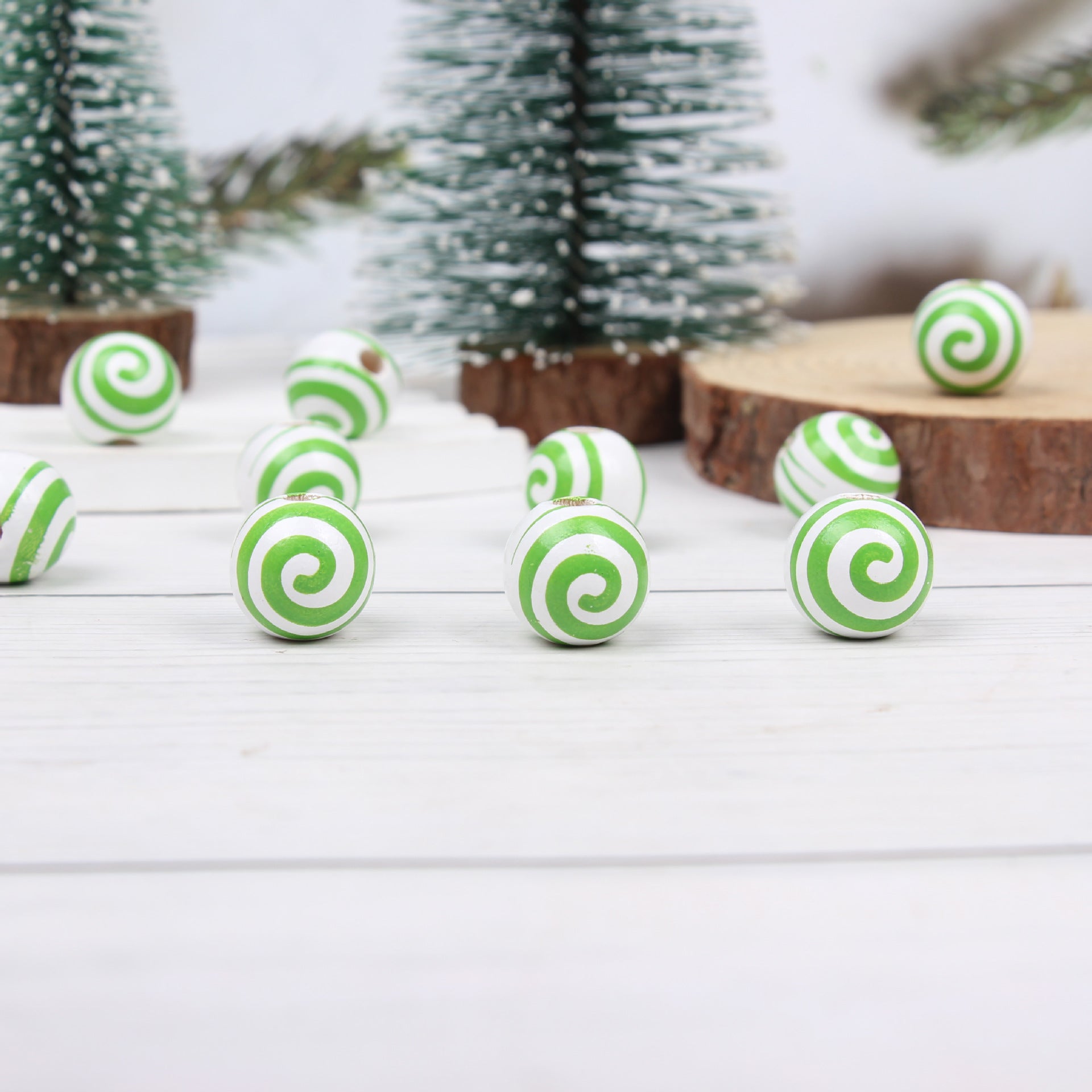 Wholesale 20pcs 16mm Christmas Candy Spiral DIY Colorful Festive Wooden Beads
