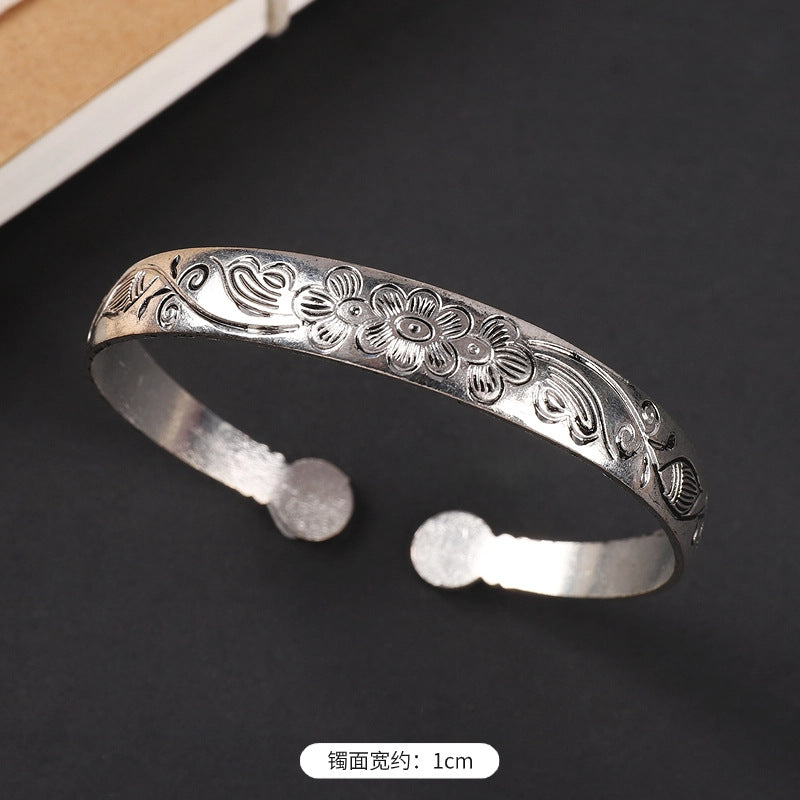 Wholesale  ethnic style retro court Chinese carved ancient silver bracelet personality exotic bracelet