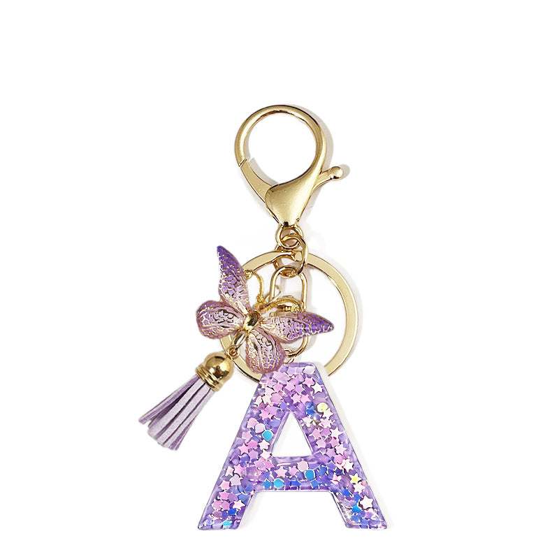 Wholesale Pink sequined butterfly 26 letter Sequin Keychain
