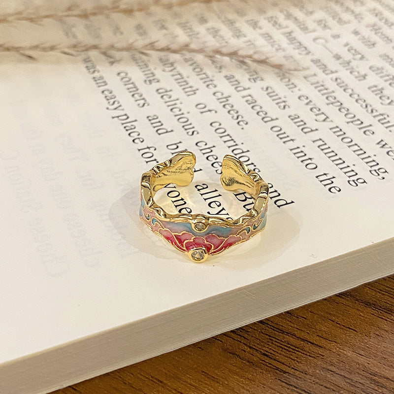 Wholesale Flower bud colored enamel drip pattern ring