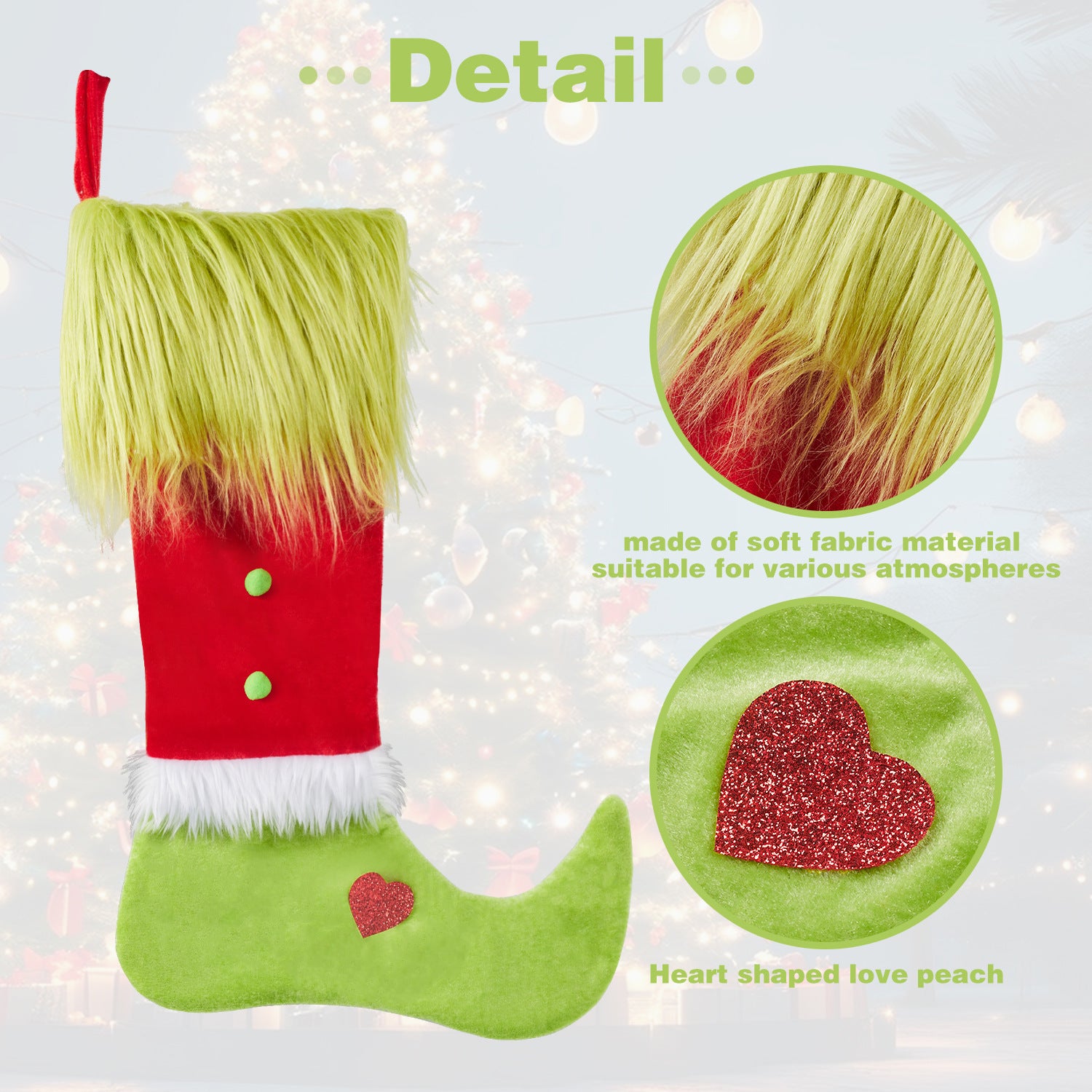 Wholesale Christmas Stockings Long Green Hair Elements Christmas Stockings Candy Bags