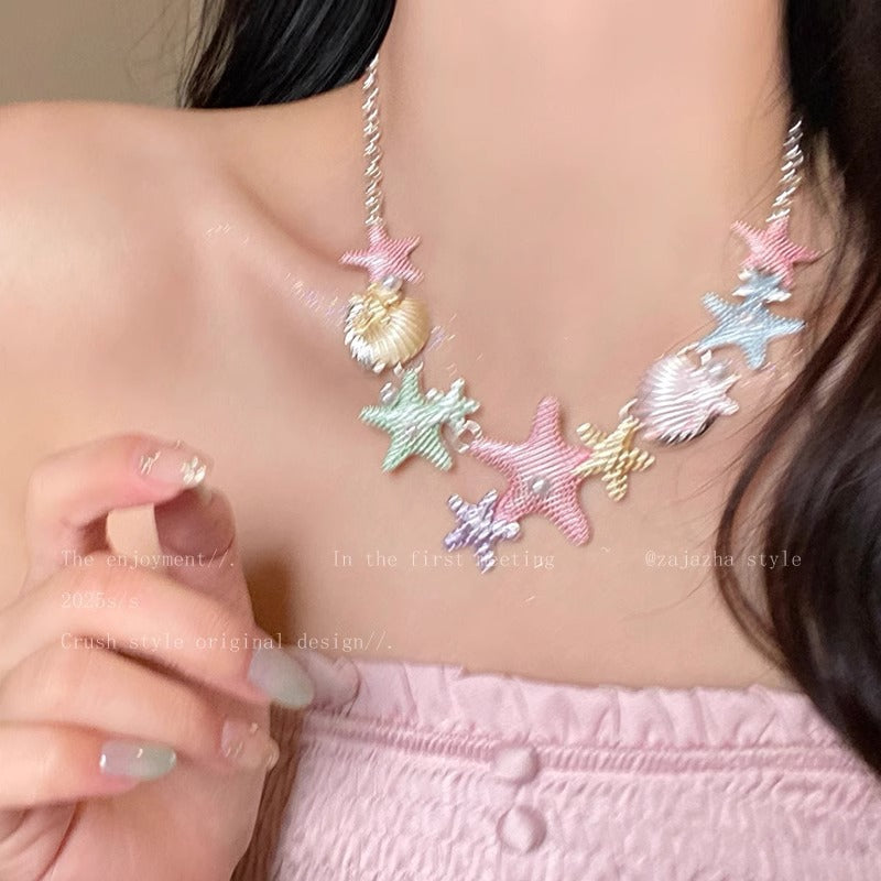 Wholesale Colorful starfish shell necklace clavicle chain accessories
