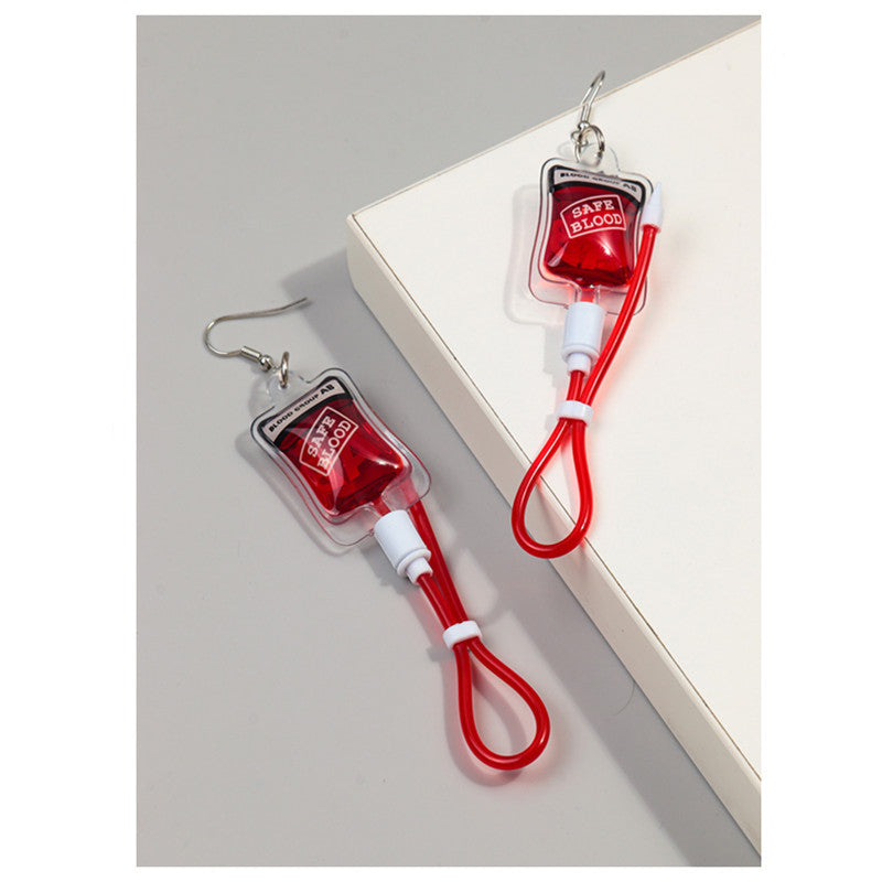 Wholesale Funny Creative Sweet and Cool Style Simulated Plasma Blood Bag Earrings