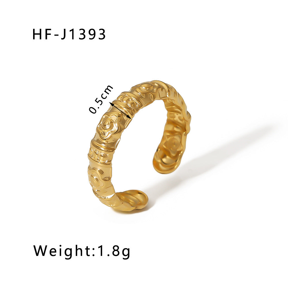 Wholesale Simple Leaf Geometric Hollow Flower 18k Gold-plated Snake-shaped High-end Multi-layer Titanium Steel Rings